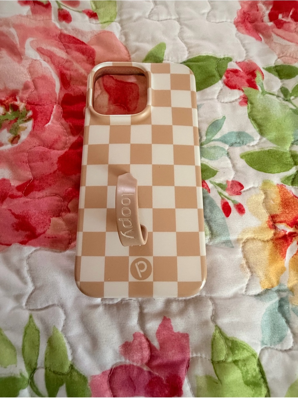 Loopy Case Beige and Cream Checkerboard iPhone Case with Grip Loop